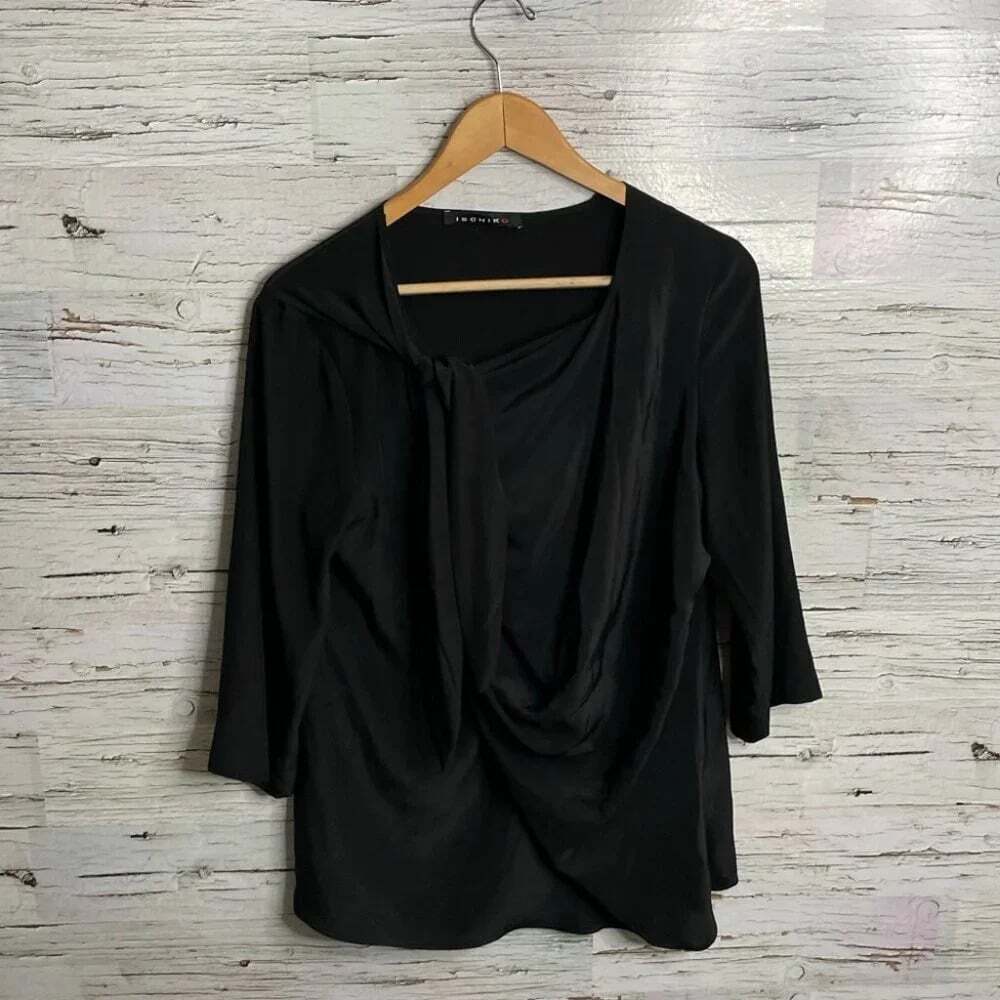 Ischiko  black blouse ruched size medium long sleeve